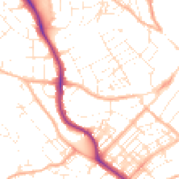 Daytime road noise heatmap for TR11 2DD