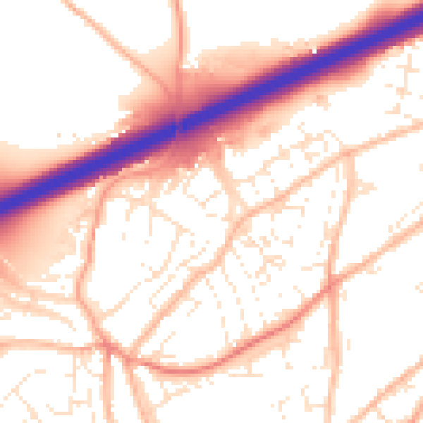 Daytime road noise heatmap for TR14 0DT