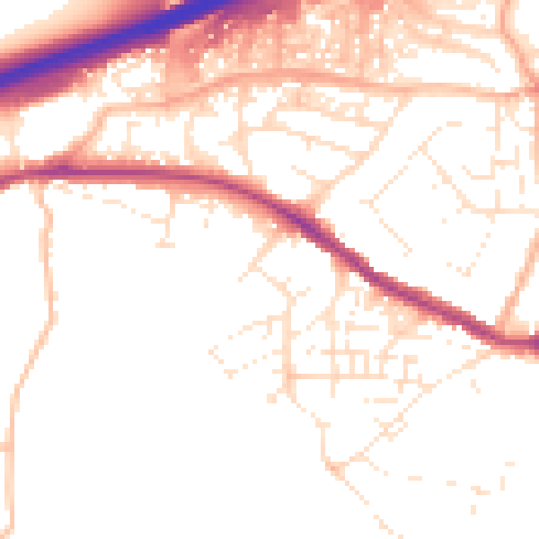 Daytime road noise heatmap for TR14 7PE