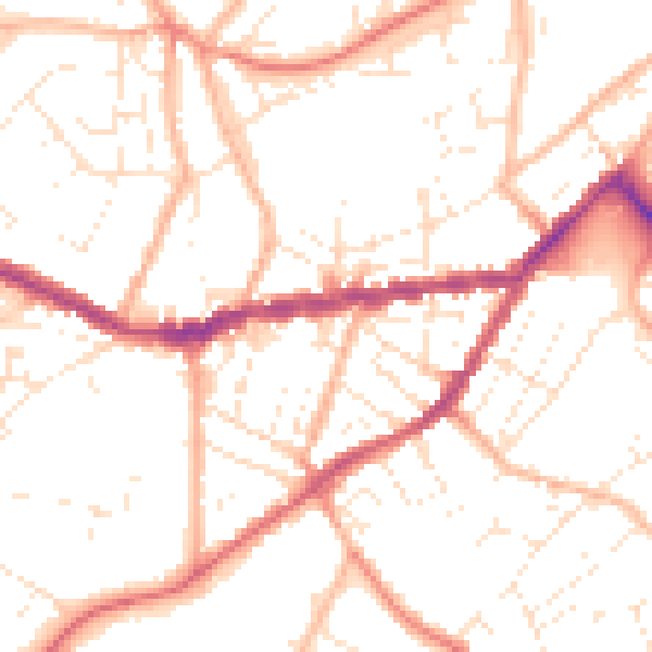 Daytime road noise heatmap for TR14 8AU