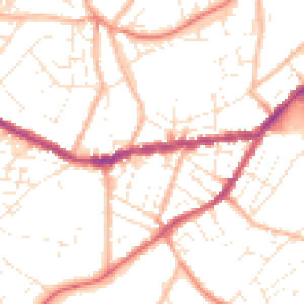 Daytime road noise heatmap for TR14 8JJ