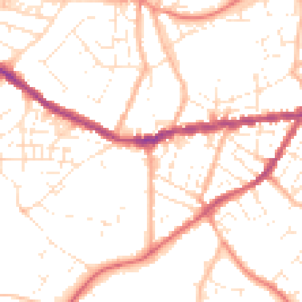 Daytime road noise heatmap for TR14 8JY