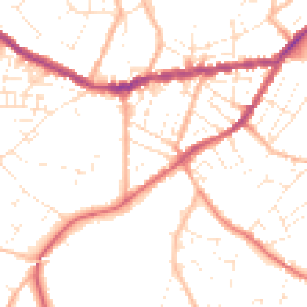 Daytime road noise heatmap for TR14 8SW