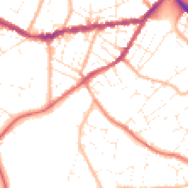 Daytime road noise heatmap for TR14 8UQ