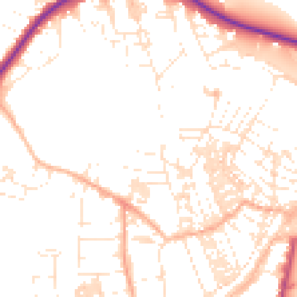 Daytime road noise heatmap for TR18 2AH