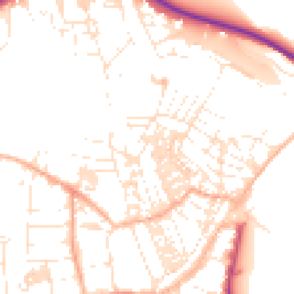 Daytime road noise heatmap for TR18 2AN