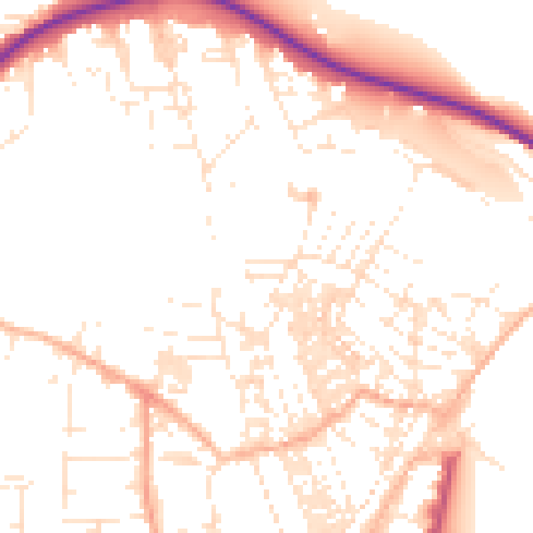 Daytime road noise heatmap for TR18 2AP