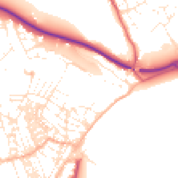 Daytime road noise heatmap for TR18 2AY