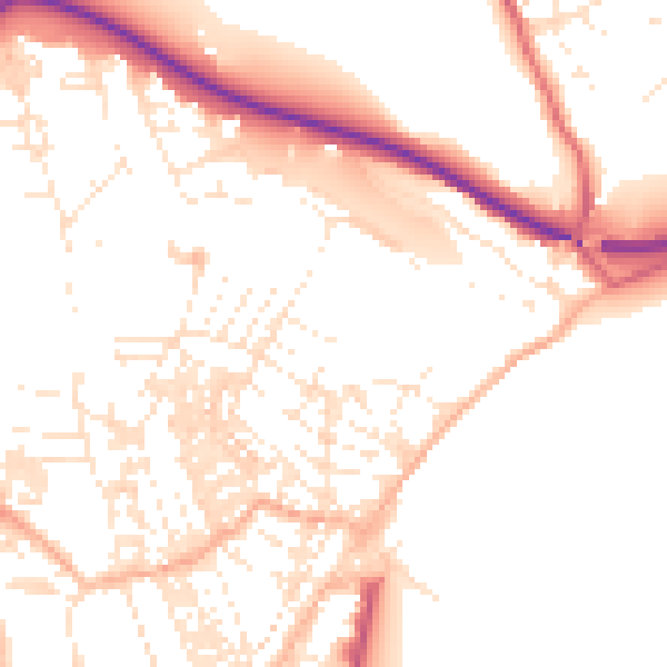 Daytime road noise heatmap for TR18 2AZ