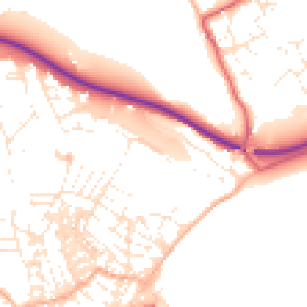 Daytime road noise heatmap for TR18 2BD