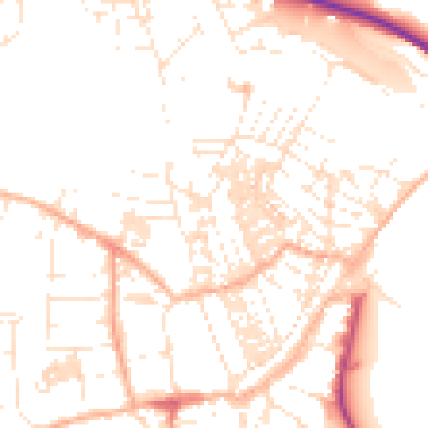 Daytime road noise heatmap for TR18 2BS