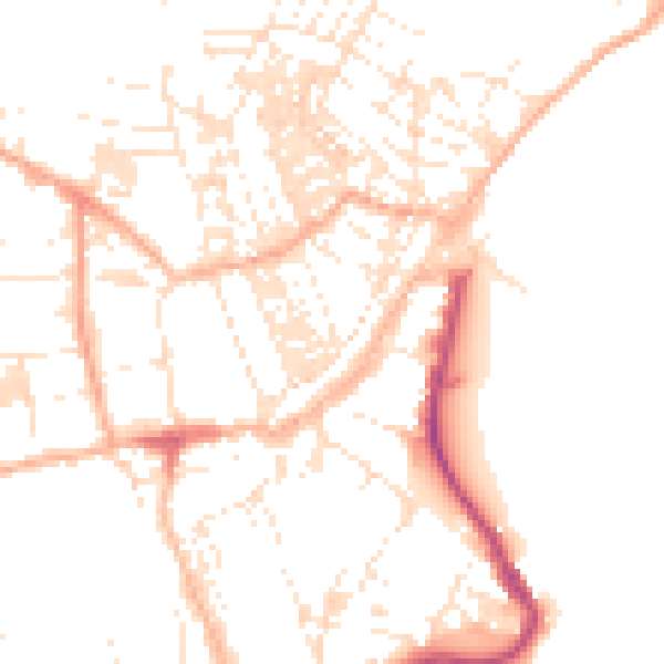 Daytime road noise heatmap for TR18 2BX