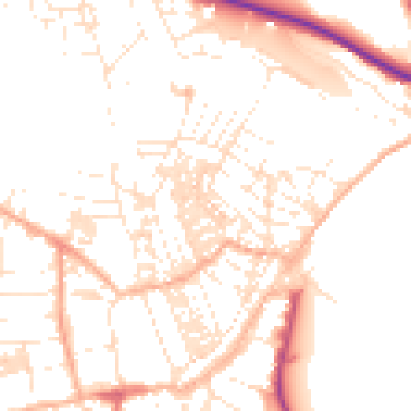 Daytime road noise heatmap for TR18 2DG