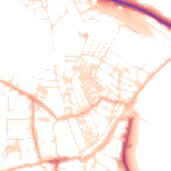 Daytime road noise heatmap for TR18 2DN
