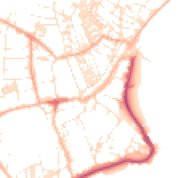 Daytime road noise heatmap for TR18 2EQ