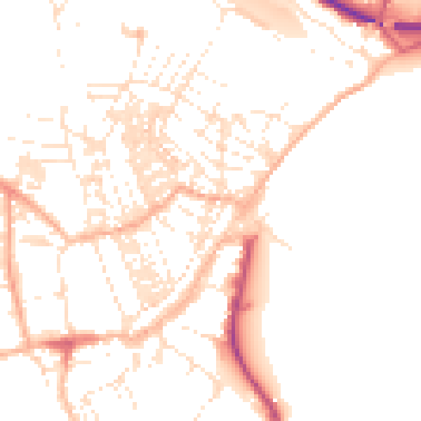 Daytime road noise heatmap for TR18 2EY