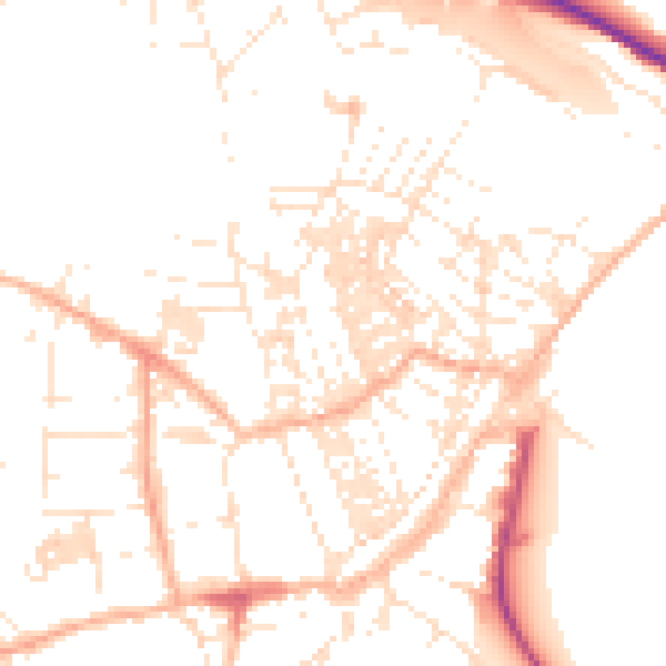 Daytime road noise heatmap for TR18 2FL