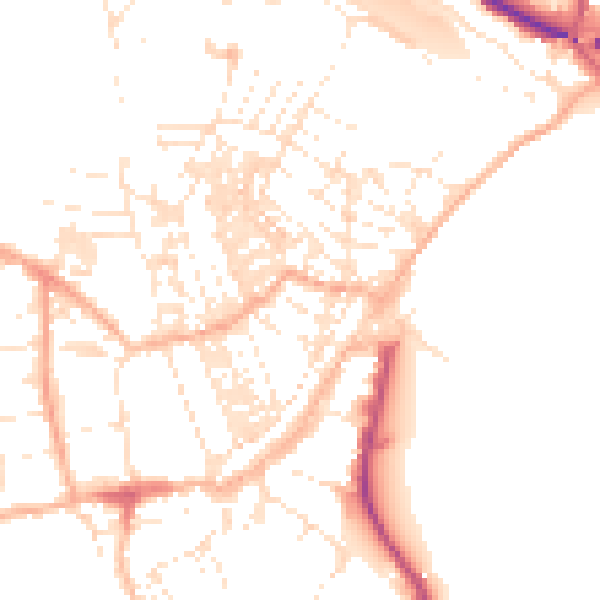 Daytime road noise heatmap for TR18 2FQ