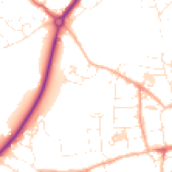 Daytime road noise heatmap for TR18 2FX