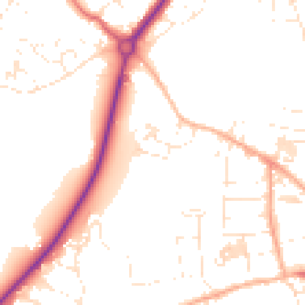 Daytime road noise heatmap for TR18 2GD