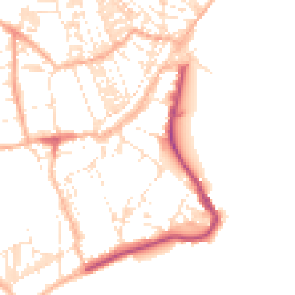 Daytime road noise heatmap for TR18 2NB