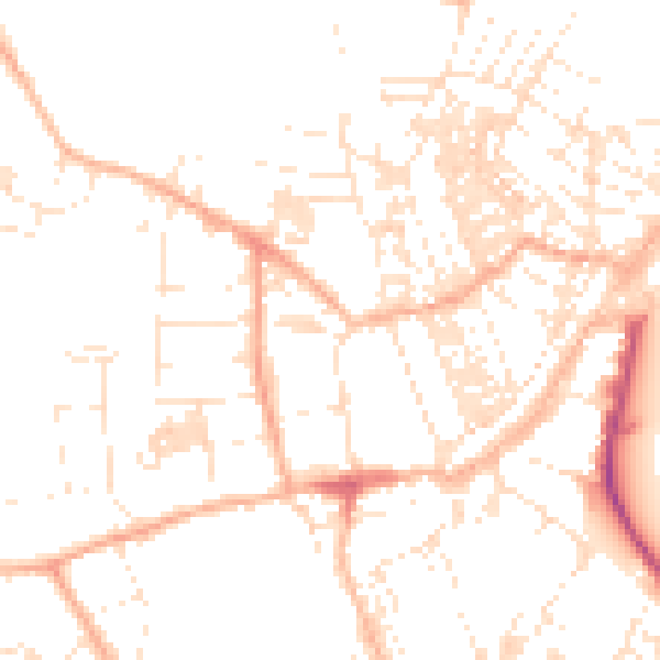 Daytime road noise heatmap for TR18 2PZ