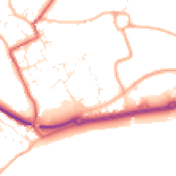 Daytime road noise heatmap for TR18 3AZ