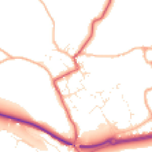 Daytime road noise heatmap for TR18 3DG