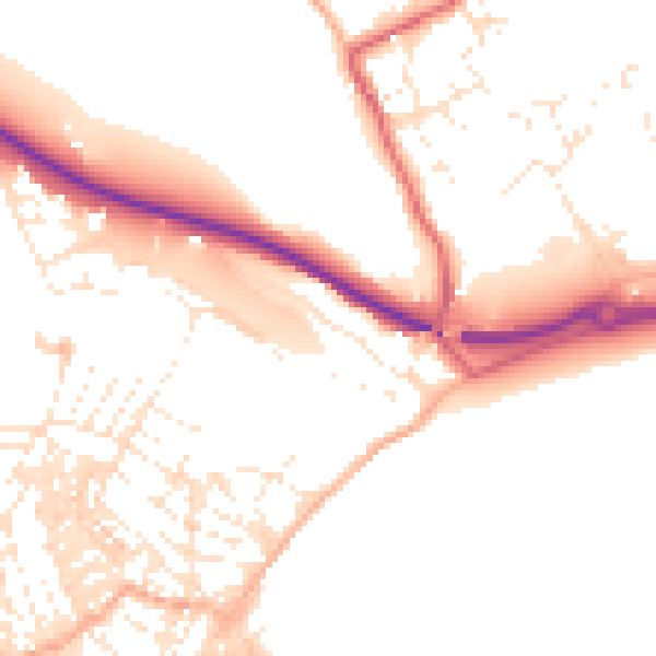Daytime road noise heatmap for TR18 3LP