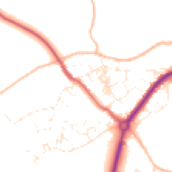 Daytime road noise heatmap for TR18 3QJ