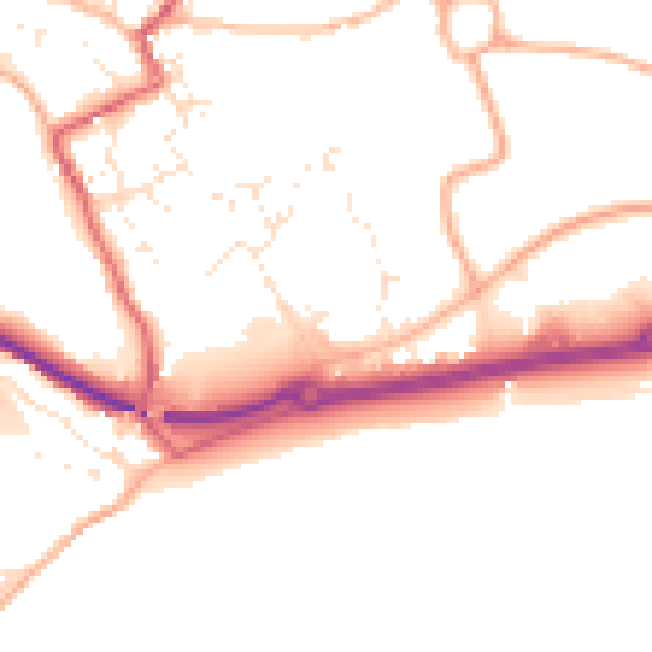 Daytime road noise heatmap for TR18 3RQ