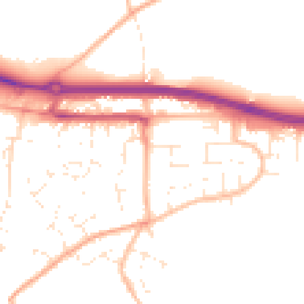 Daytime road noise heatmap for TR3 6DE