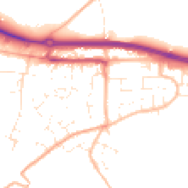 Daytime road noise heatmap for TR3 6DP