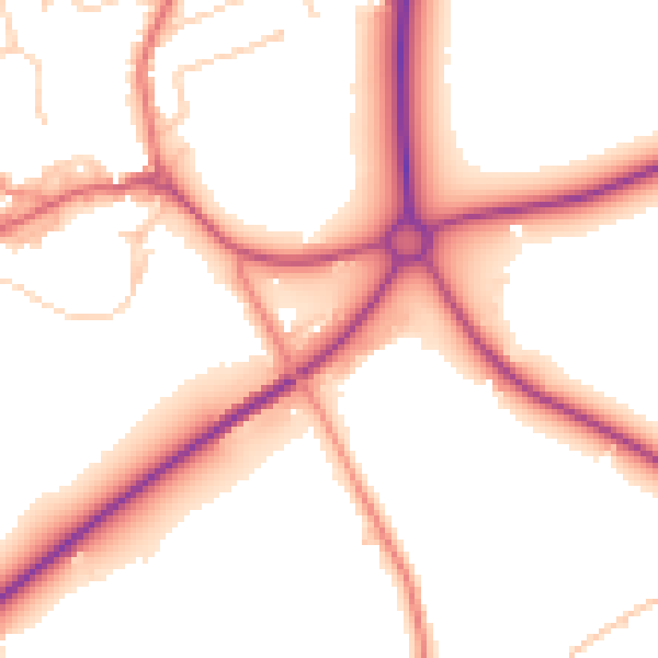 Daytime road noise heatmap for TS9 5AW