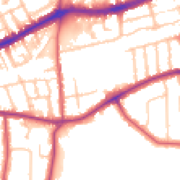 Daytime road noise heatmap for TW10 5AA
