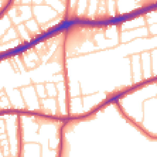 Daytime road noise heatmap for TW10 5AD