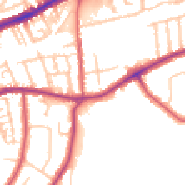 Daytime road noise heatmap for TW10 5AL