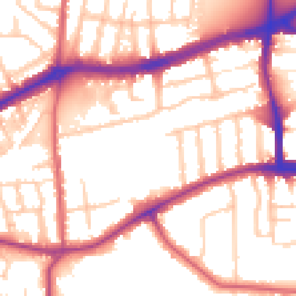 Daytime road noise heatmap for TW10 5DE