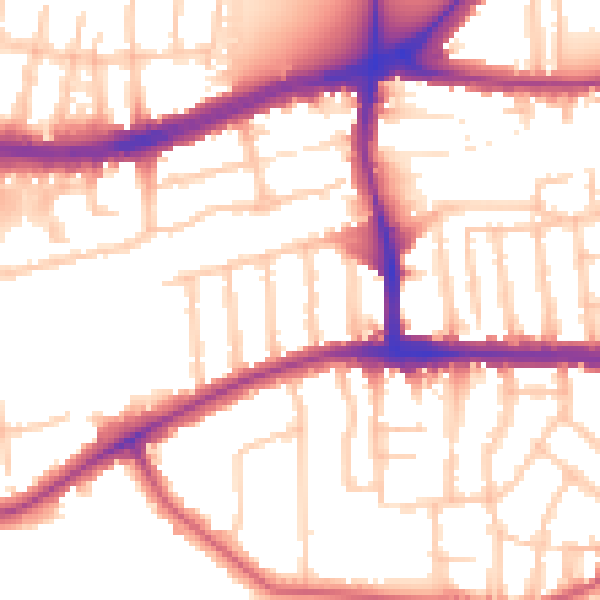Daytime road noise heatmap for TW10 5EB