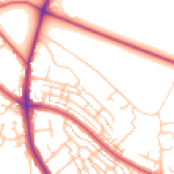 Daytime road noise heatmap for TW10 5HE