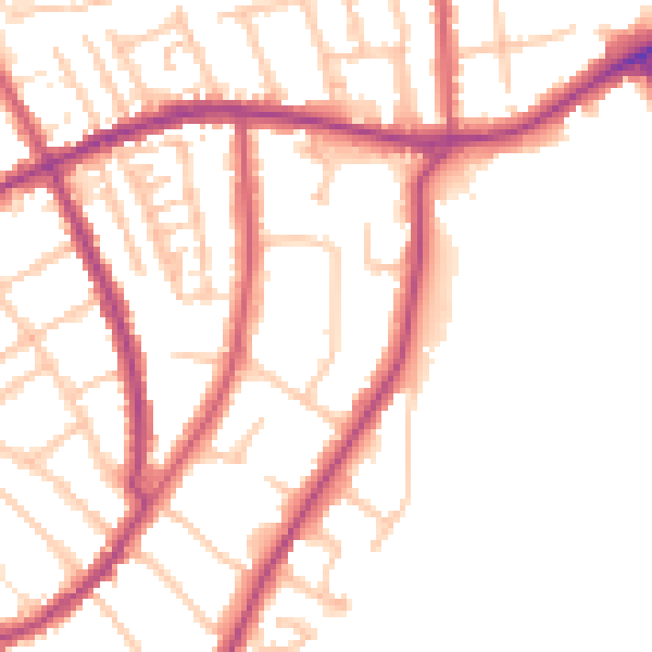 Daytime road noise heatmap for TW10 6EN