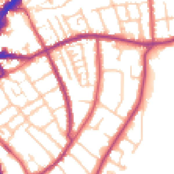 Daytime road noise heatmap for TW10 6EY