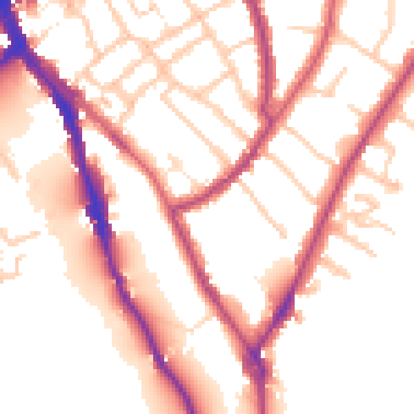 Daytime road noise heatmap for TW10 6NE