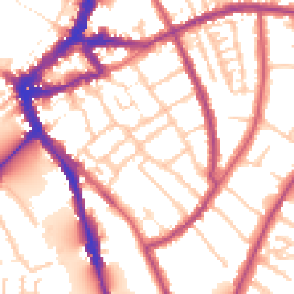 Daytime road noise heatmap for TW10 6QE