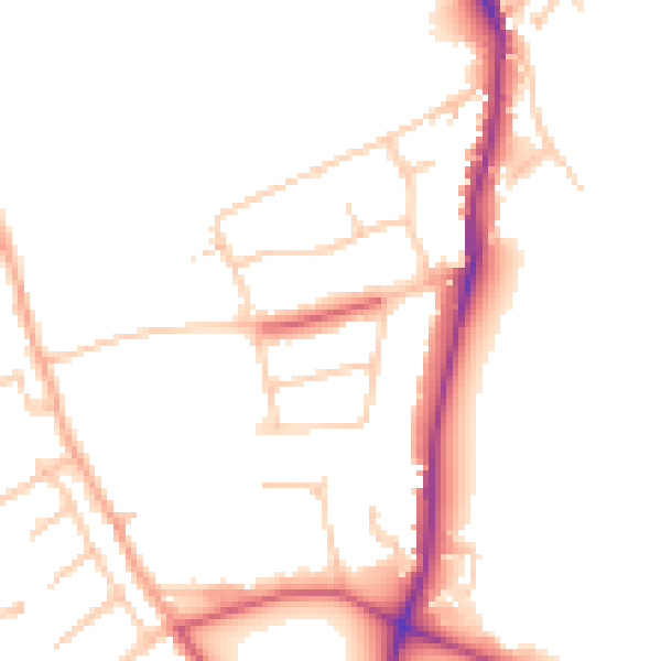 Daytime road noise heatmap for TW10 7EW