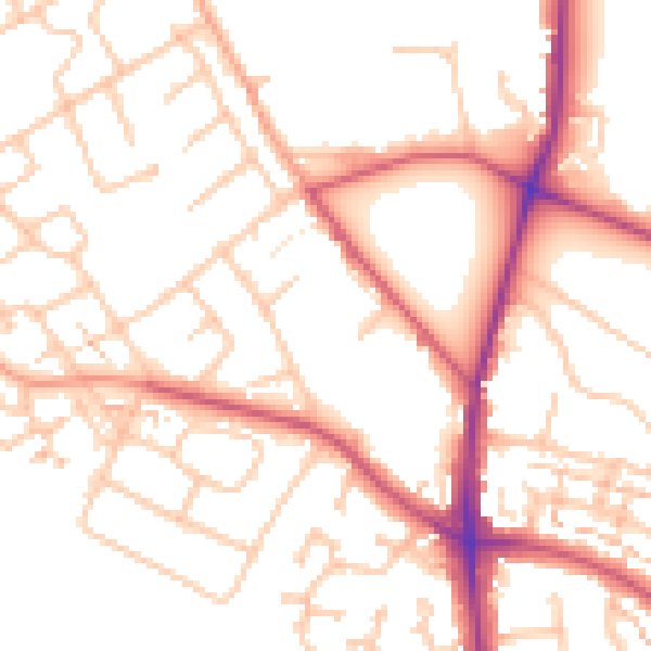 Daytime road noise heatmap for TW10 7JS