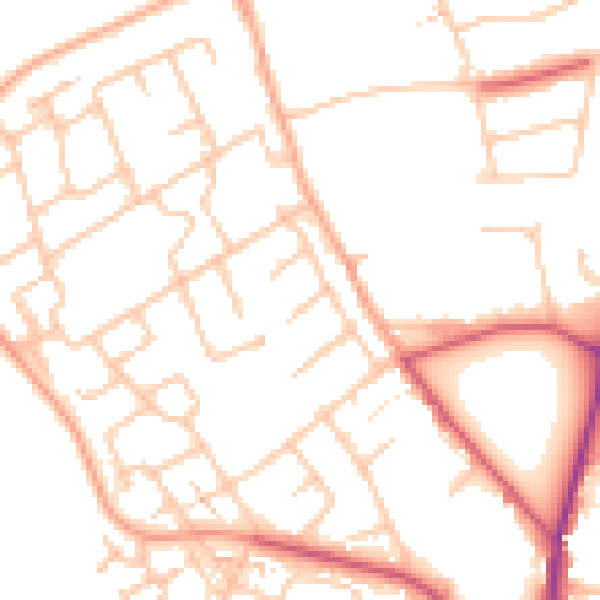 Daytime road noise heatmap for TW10 7LD