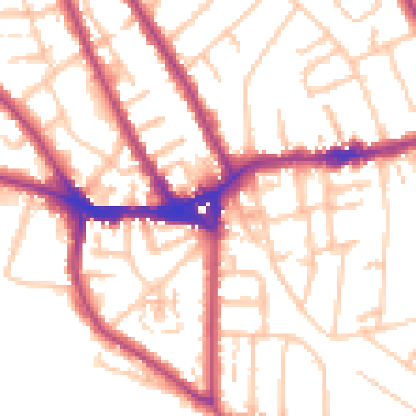 Daytime road noise heatmap for TW11 0AA