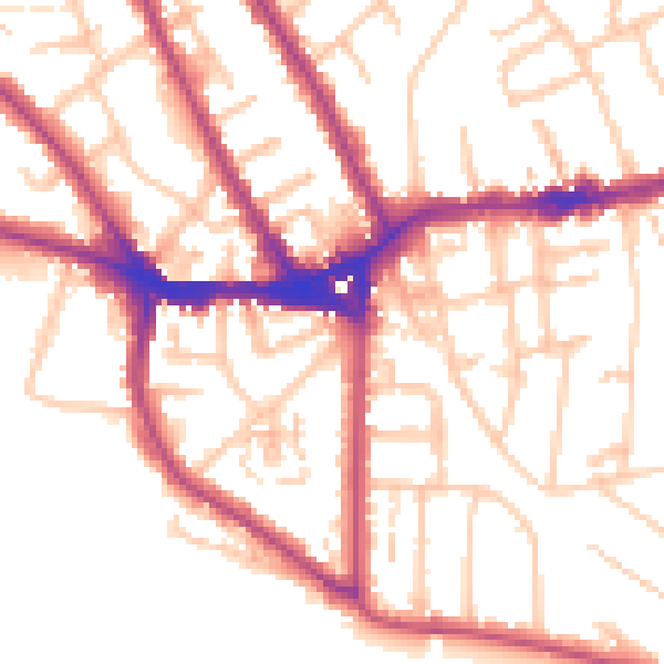 Daytime road noise heatmap for TW11 0AG