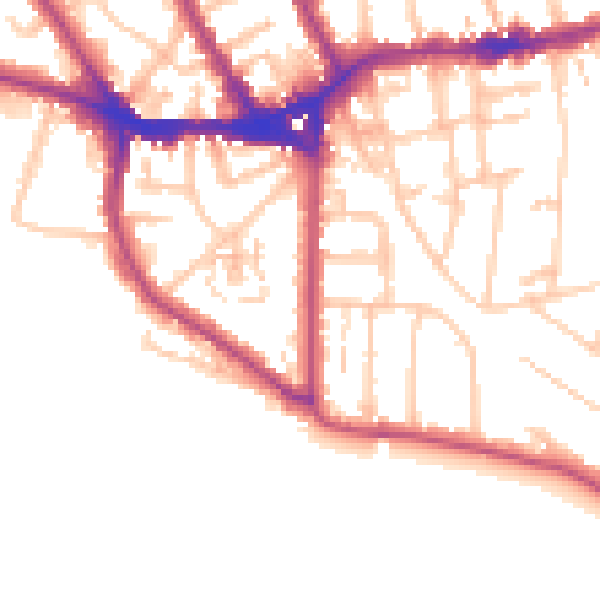 Daytime road noise heatmap for TW11 0AQ
